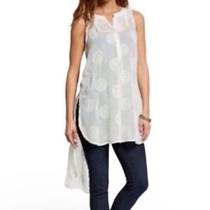 Knox Rose Sheer Embroidered Boho Sleeveless Hi-Lo Hem Tunic Top Size 1